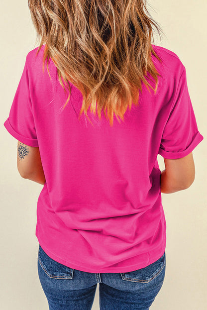 Casual Bowknot Printed T Shirt | Rose Red