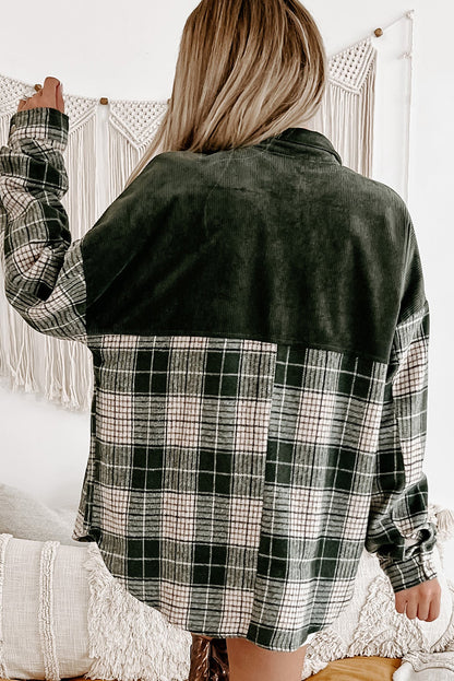 Snap Buttons Colourblock Plaid Shacket | Blackish Green