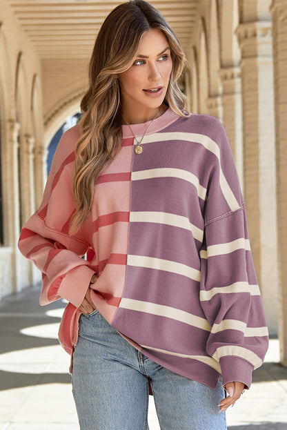 Colourblock Oversized Sweater | Pink Stripe