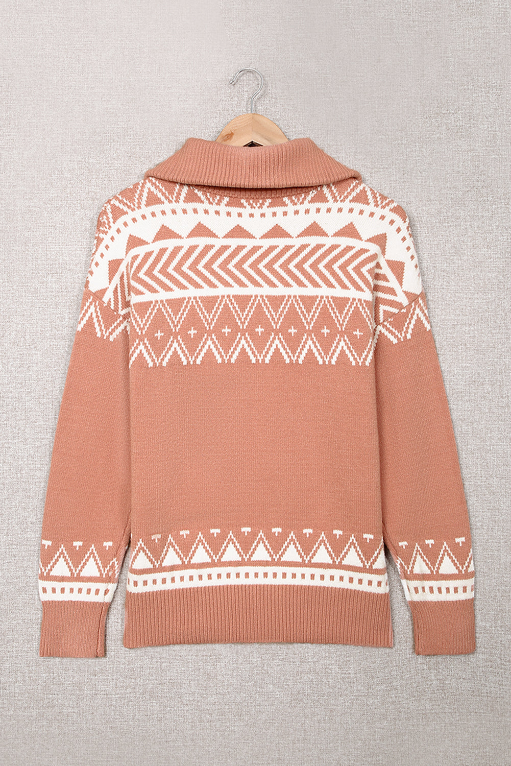 Geometry Knit Quarter Zip Sweater | Pink