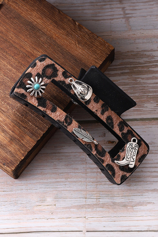 Chestnut Leopard Western Pattern Decor Square Hair Clip