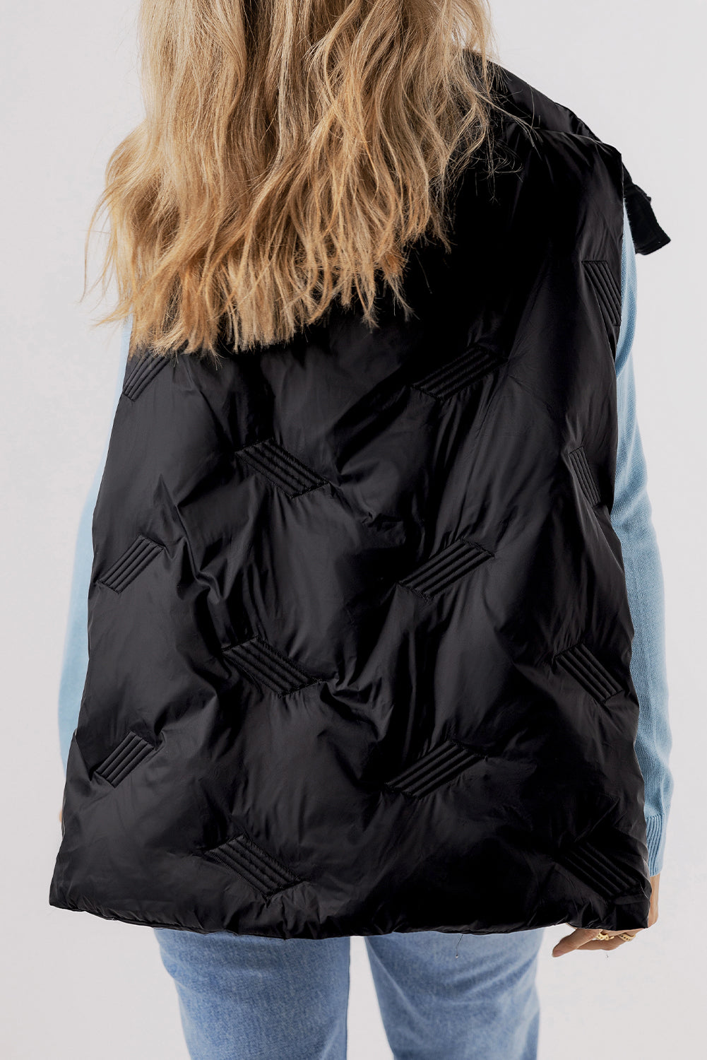 Quilted High Neck Zip Up Jacket Vest | Black