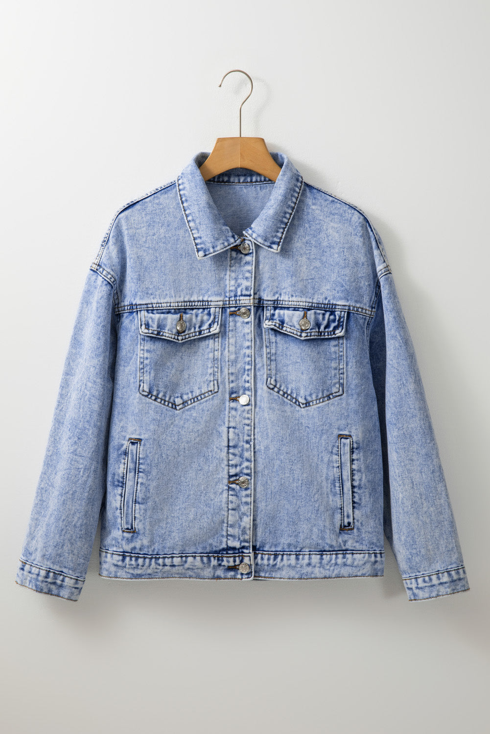 Vintage Washed Flap Pockets Denim Jacket | Beau Blue