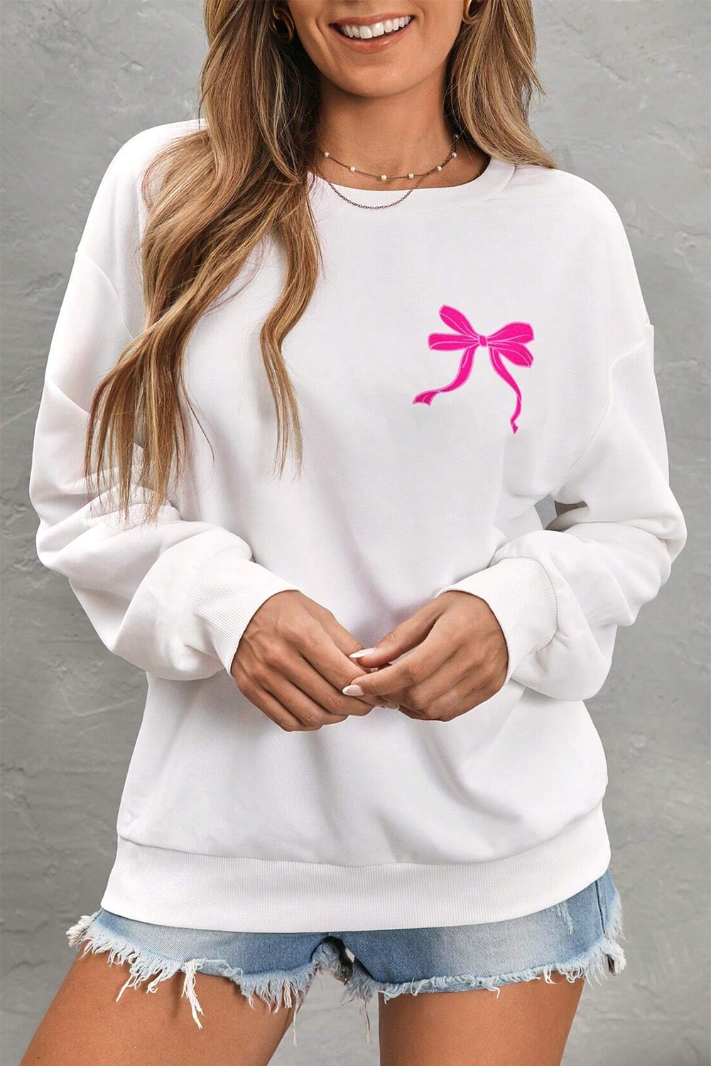 Sweet Bow Printed Valentines Graphic Sweatshirt | White