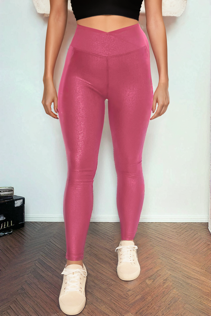 Rose Red Crossed Dip Waist Sleek Leather Leggings