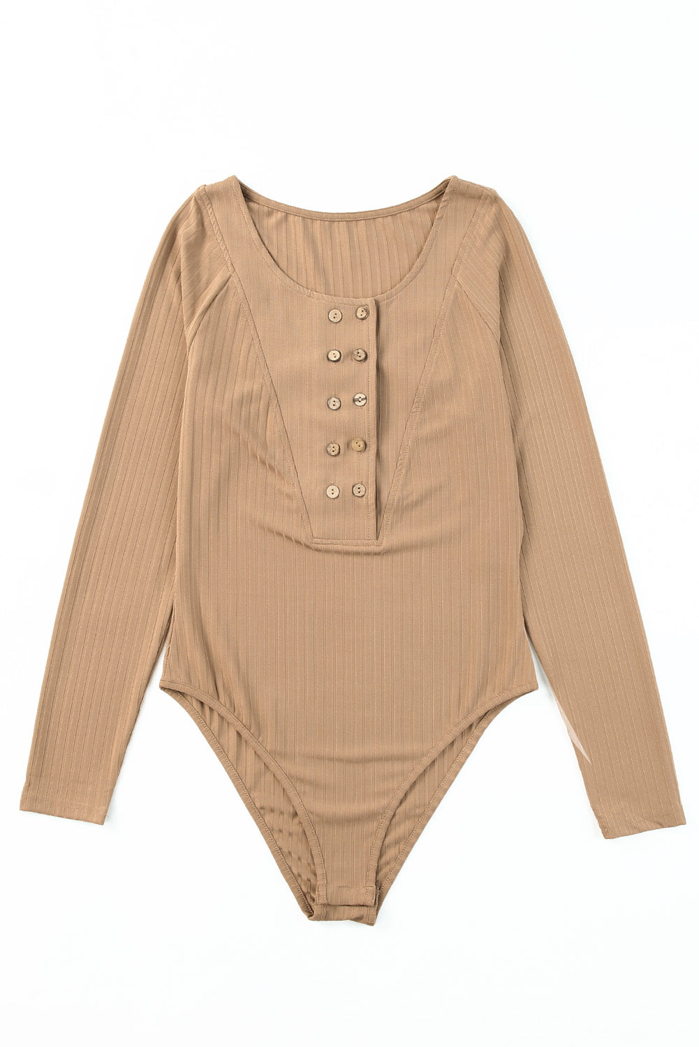 Double Breasted Half Buttoned Long Sleeve Bodysuit | Khaki