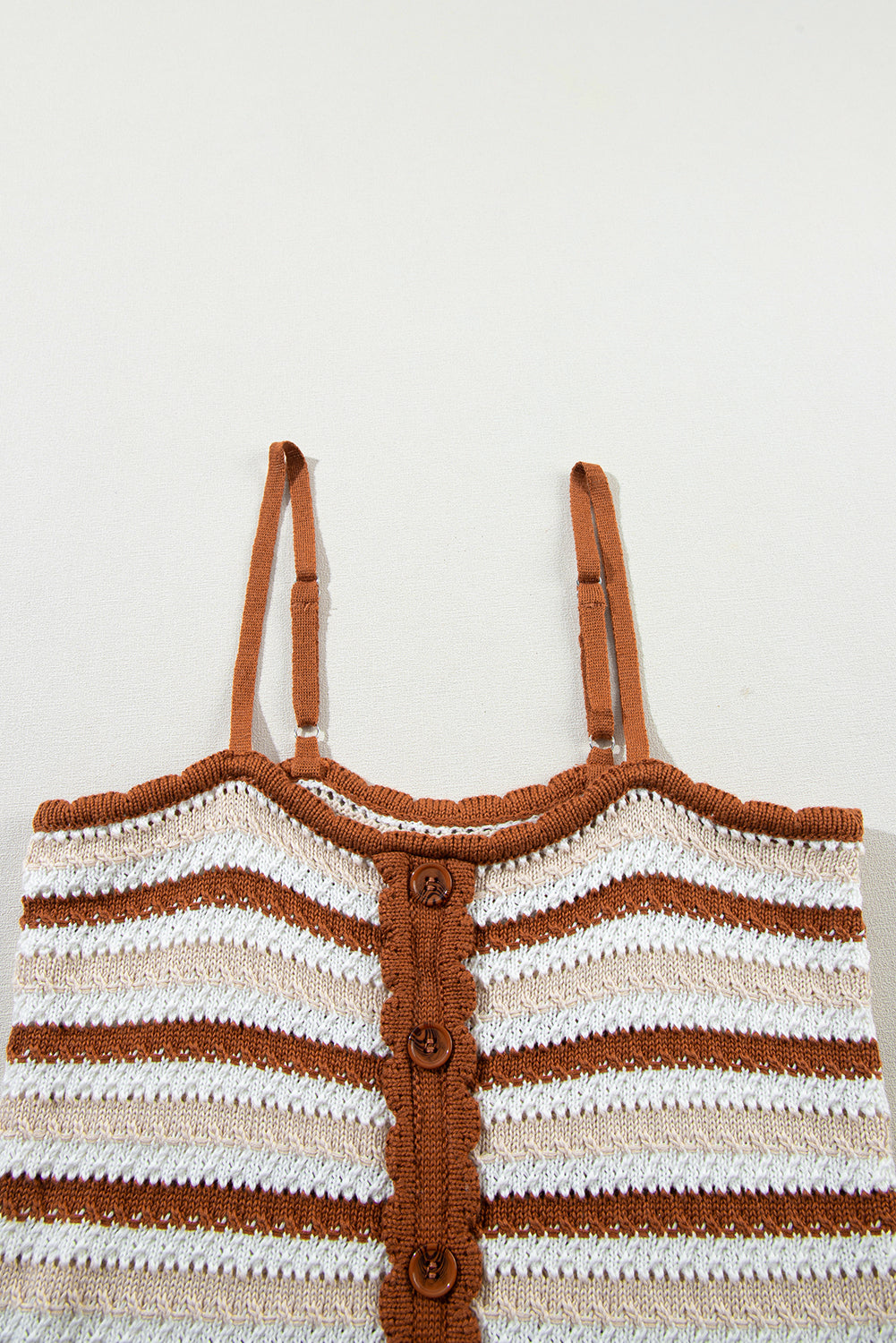 Striped Buttoned Cropped Knitted Vest | Chestnut