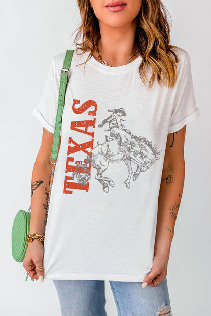 Texas Cowboy Printed Western Fashion T Shirt | White