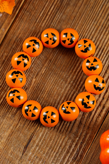 Halloween Pumpkin Face Beaded Bracelet | Russet Orange