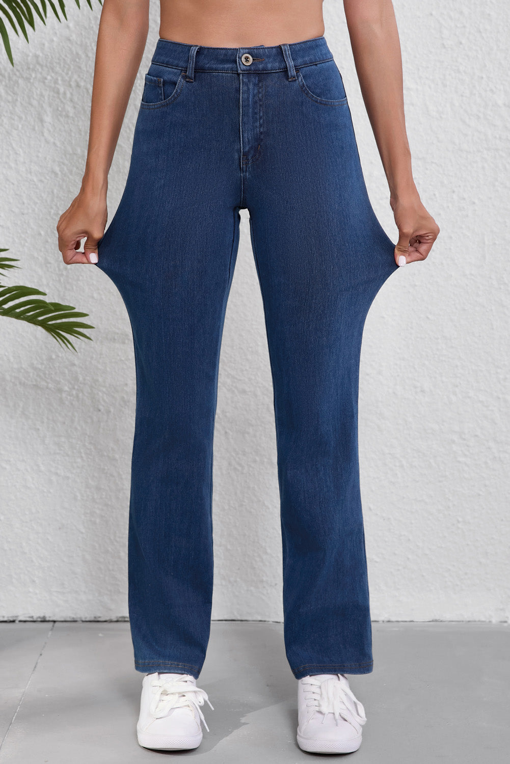 Mid Waist Stretchy Knit Casual Bootcut Jeans | Ashleigh Blue