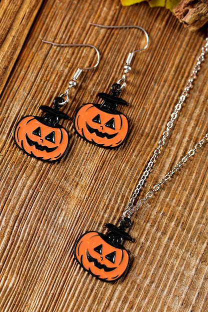 Pumpkin Face Halloween Necklace Earrings Jewelry Set | Carrot