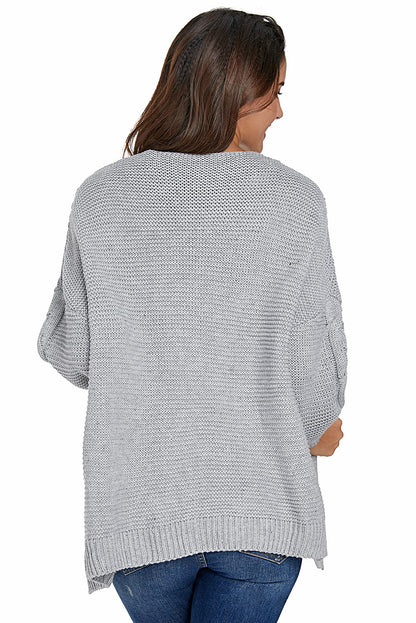 Chunky Wide Long Sleeve Knit Cardigan | Gray