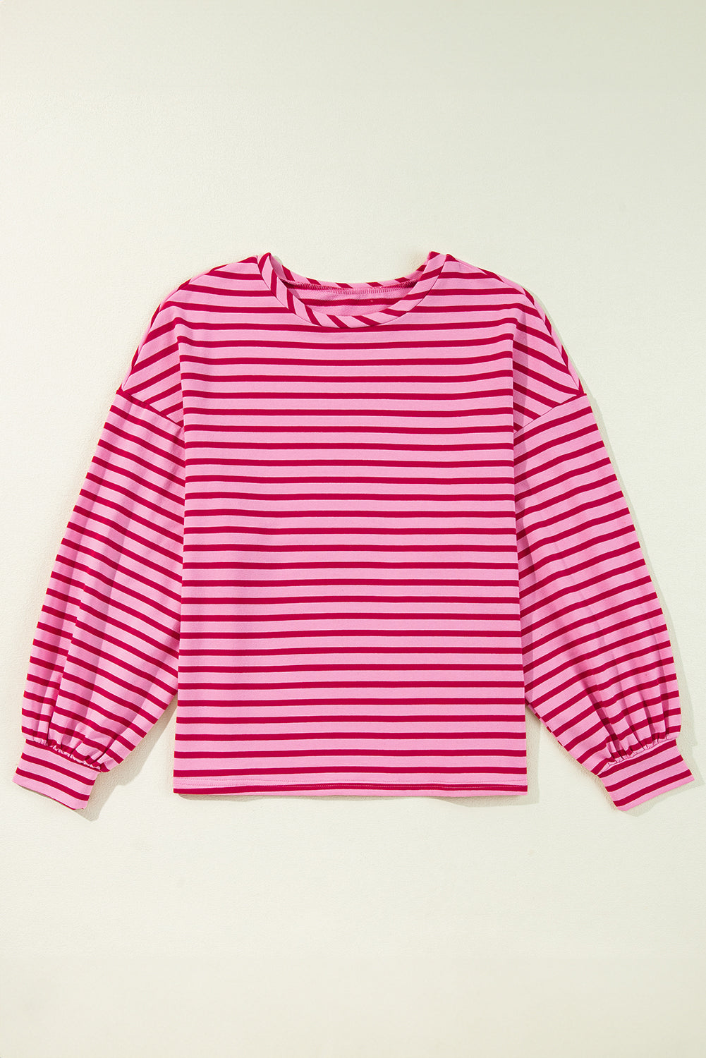 Striped Print Crew Neck Drop Shoulder Sweatshirt | Sachet Pink