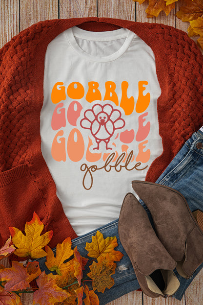 Gobble Thanksgiving Turkey Graphic Cotton Blend T Shirt | White