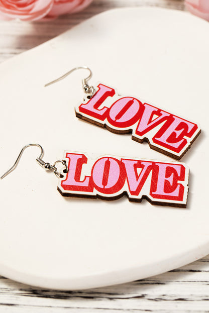 Valentines Day Love Pendant Hook Earrings | Pink