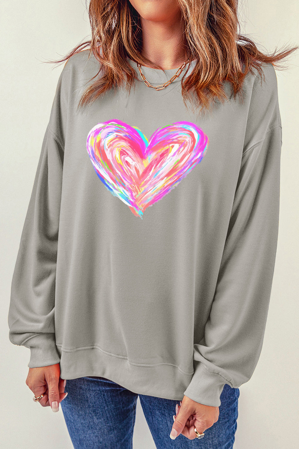 Valentines Brushwork Heart Graphic Drop Shoulder Sweatshirt | Gray