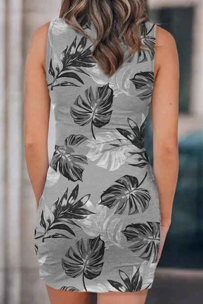 Floral Print Hollow Out Wrap Tie Mini Dress | Gray