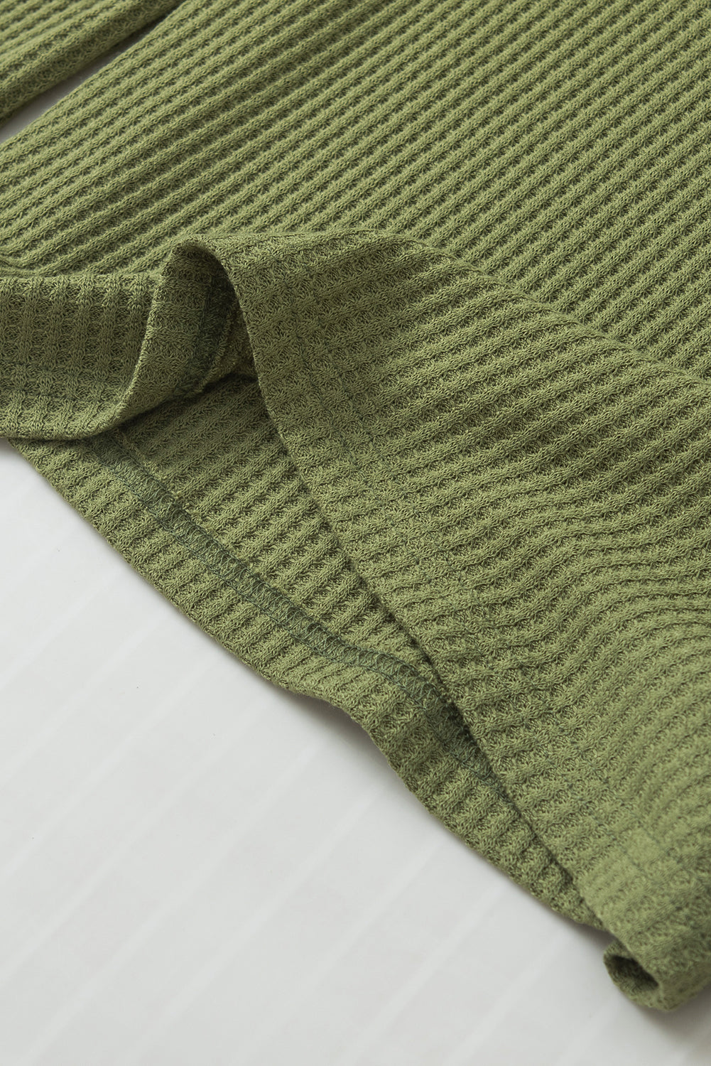 Textured Knit V Neck Button Cuffs Long Sleeve Top | Jungle Green