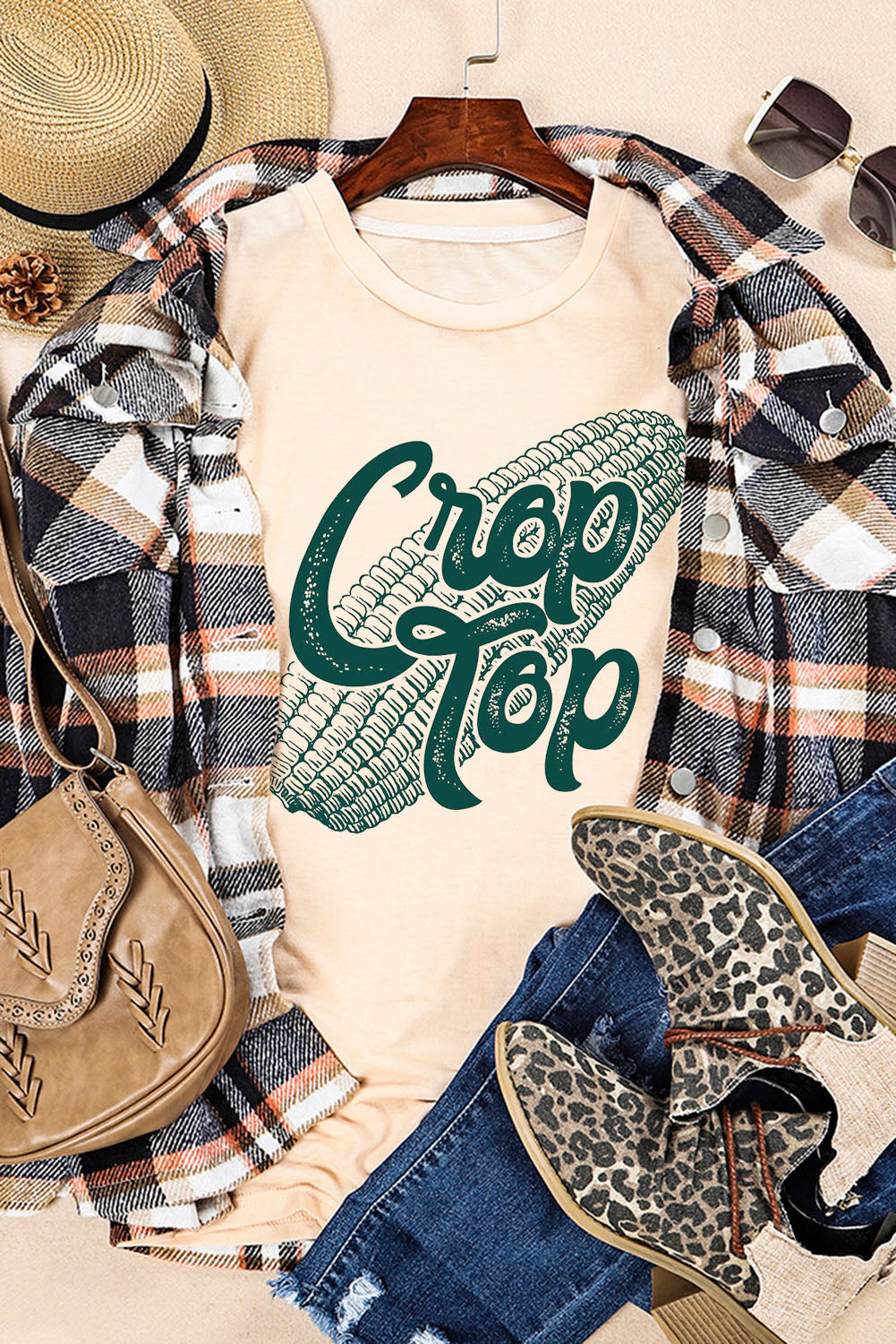 Corn Crop Top Graphic Tee | Khaki