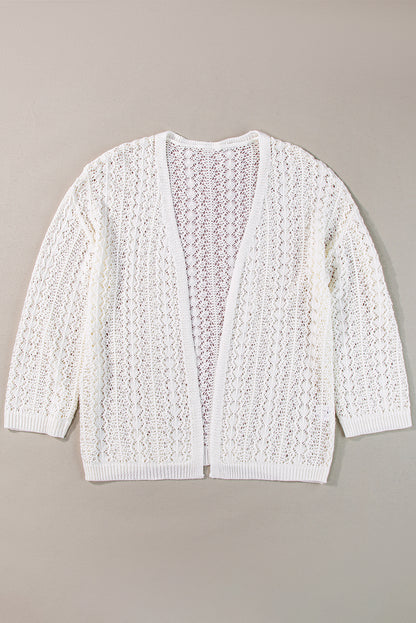 Stylish Hollow Out Knit Drop Shoulder Cardigan | White