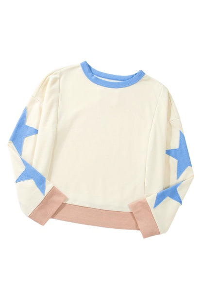 Star Patchwork Exposed Seam Oversized Sweatshirt | Beige