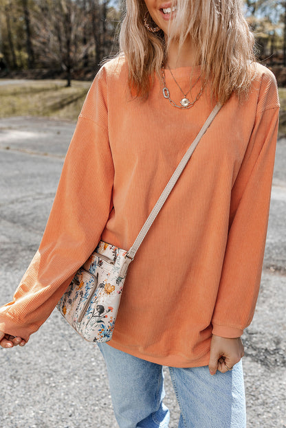 Ribbed Corduroy Oversized Sweatshirt | Orange