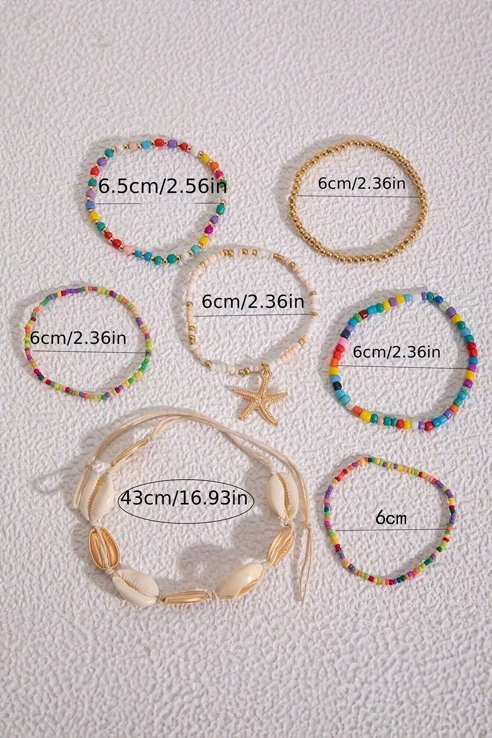 7Pcs Starfish Seashell Beaded Bracelet Set | Multicolour