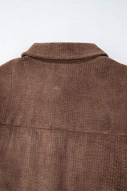 Corduroy Flap Pocket Button Up Shacket | Chestnut