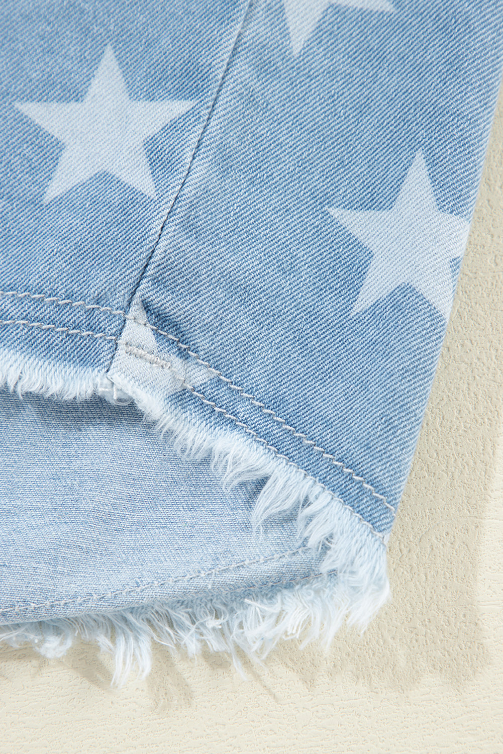 Star Print Light Wash Raw Hem Denim Jacket | Sky Blue