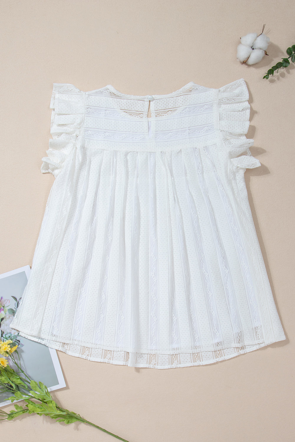 Ruffled Lace Flowy Tank Top | White