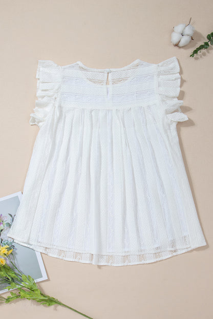 Ruffled Lace Flowy Tank Top | White