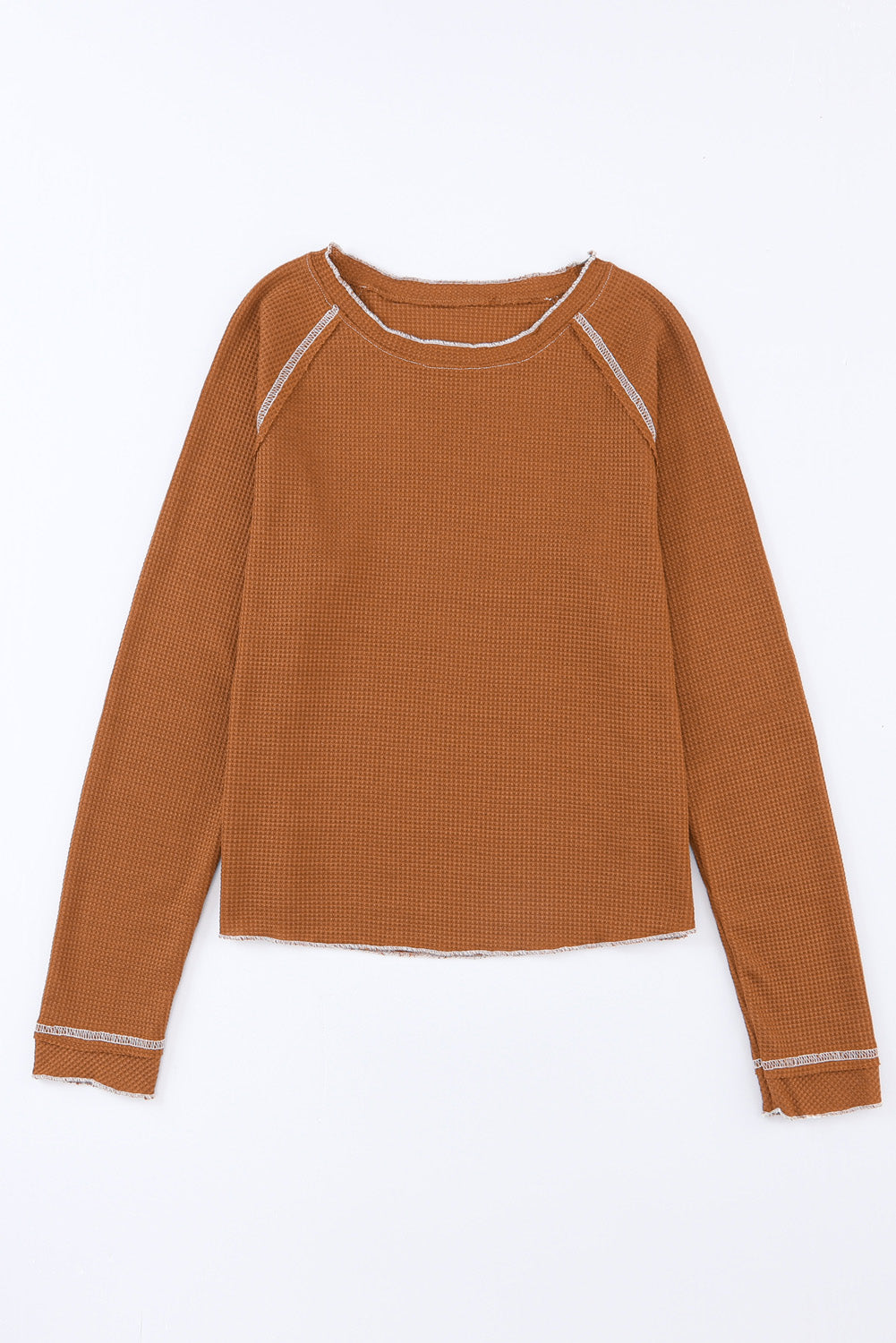 Textured Round Neck Long Sleeve Top | Brown