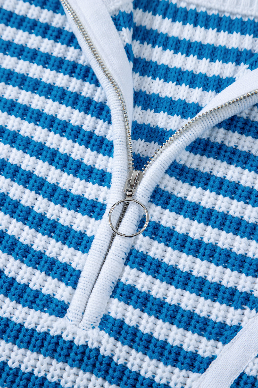 Zip Up Collar Drop Shoulder Sweater | Sky Blue Stripe