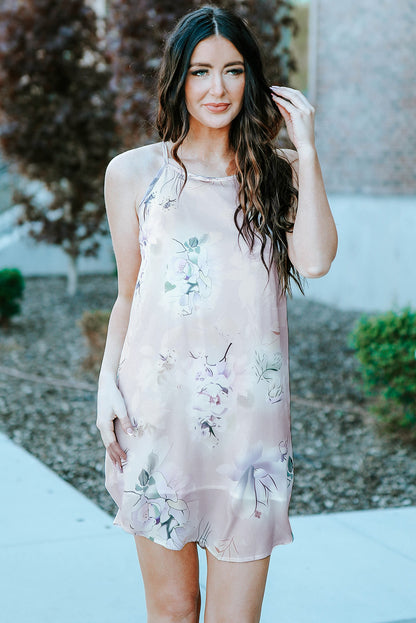 Summer Floral Print Pink Sleeveless Dress | as shown