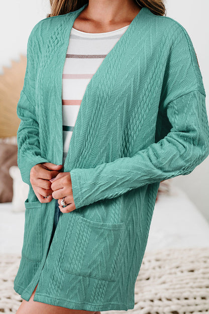 Solid Textured Open Front Cardigan With Pocket | Canton