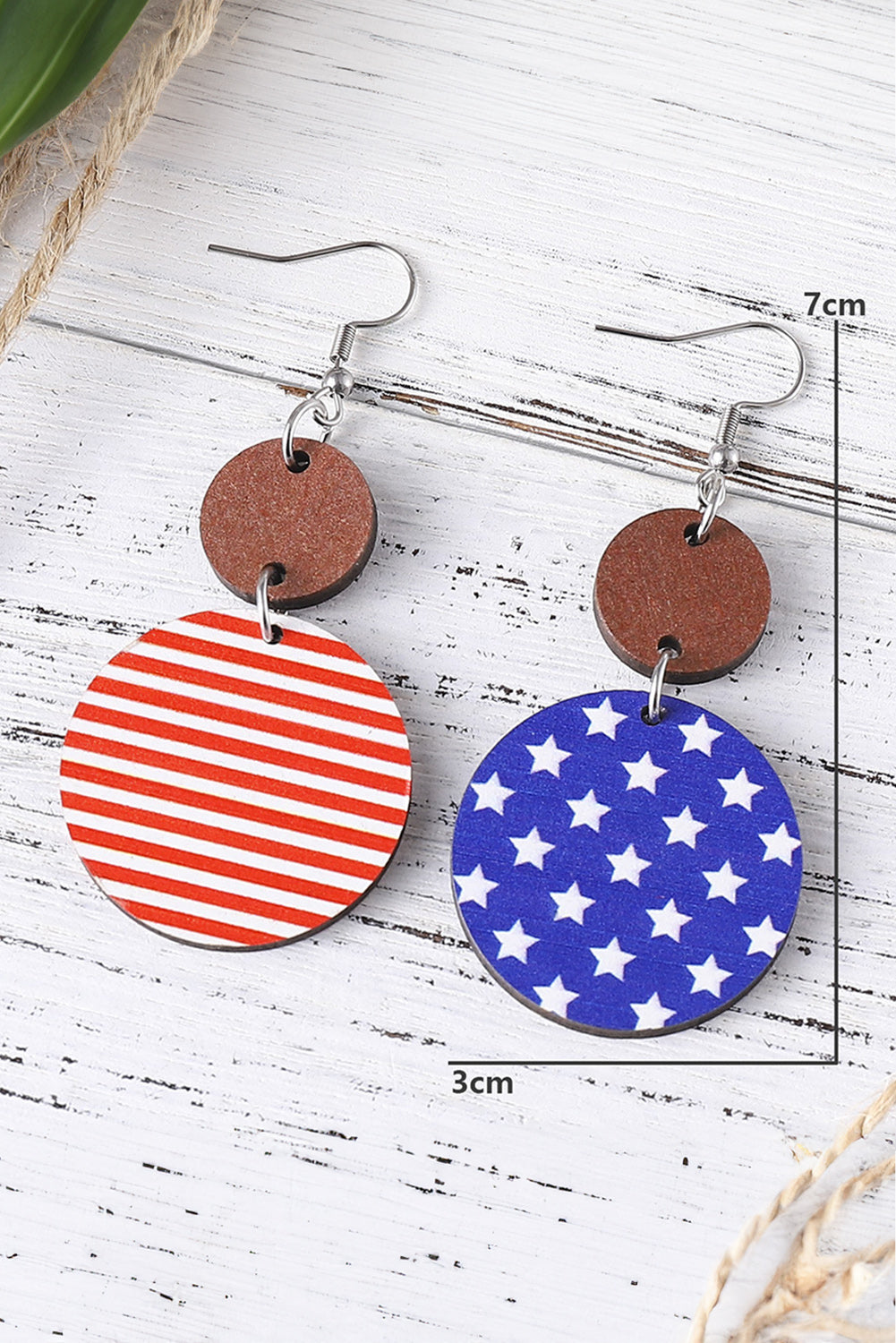 4Th Of July Wooden Flag Earrings | Dark Blue