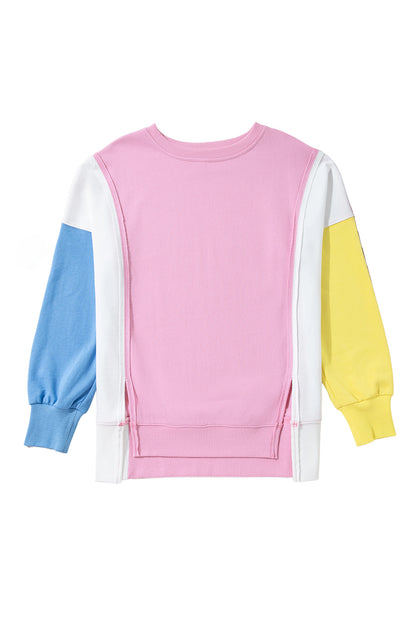 Colour Block Exposed Seam Side Slits Crewneck Sweatshirt | Bonbon