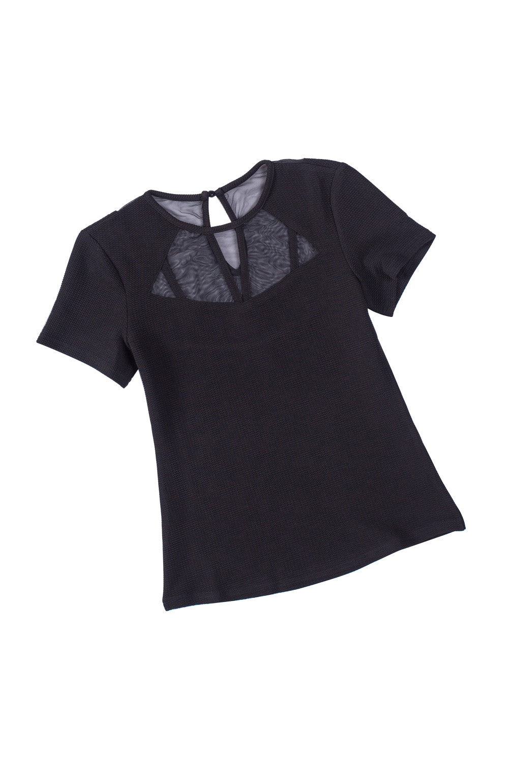 Contrast Mesh Knit Short Sleeve T-Shirt | Black