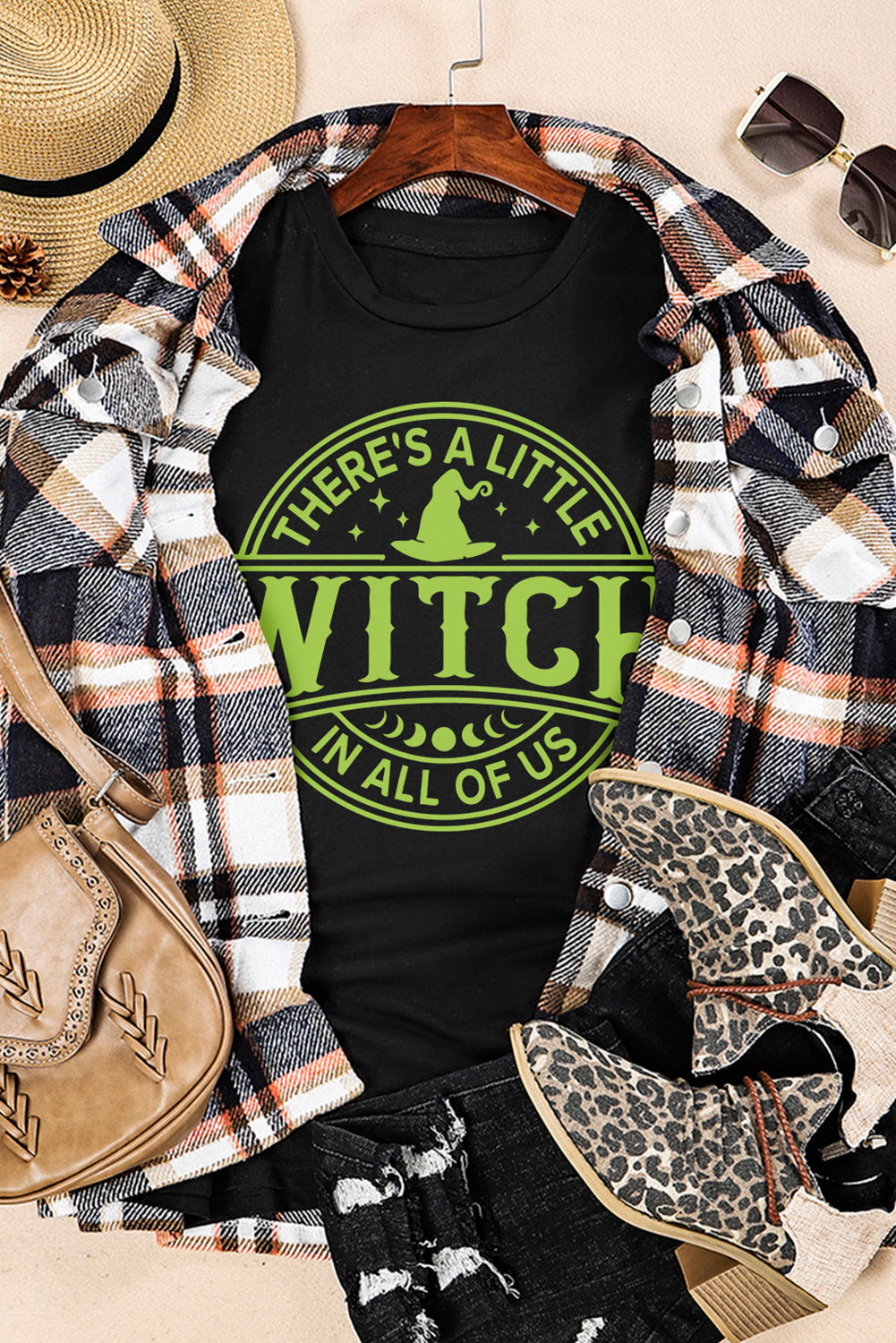 Witch Crew Neck Halloween Graphic T Shirt | Black