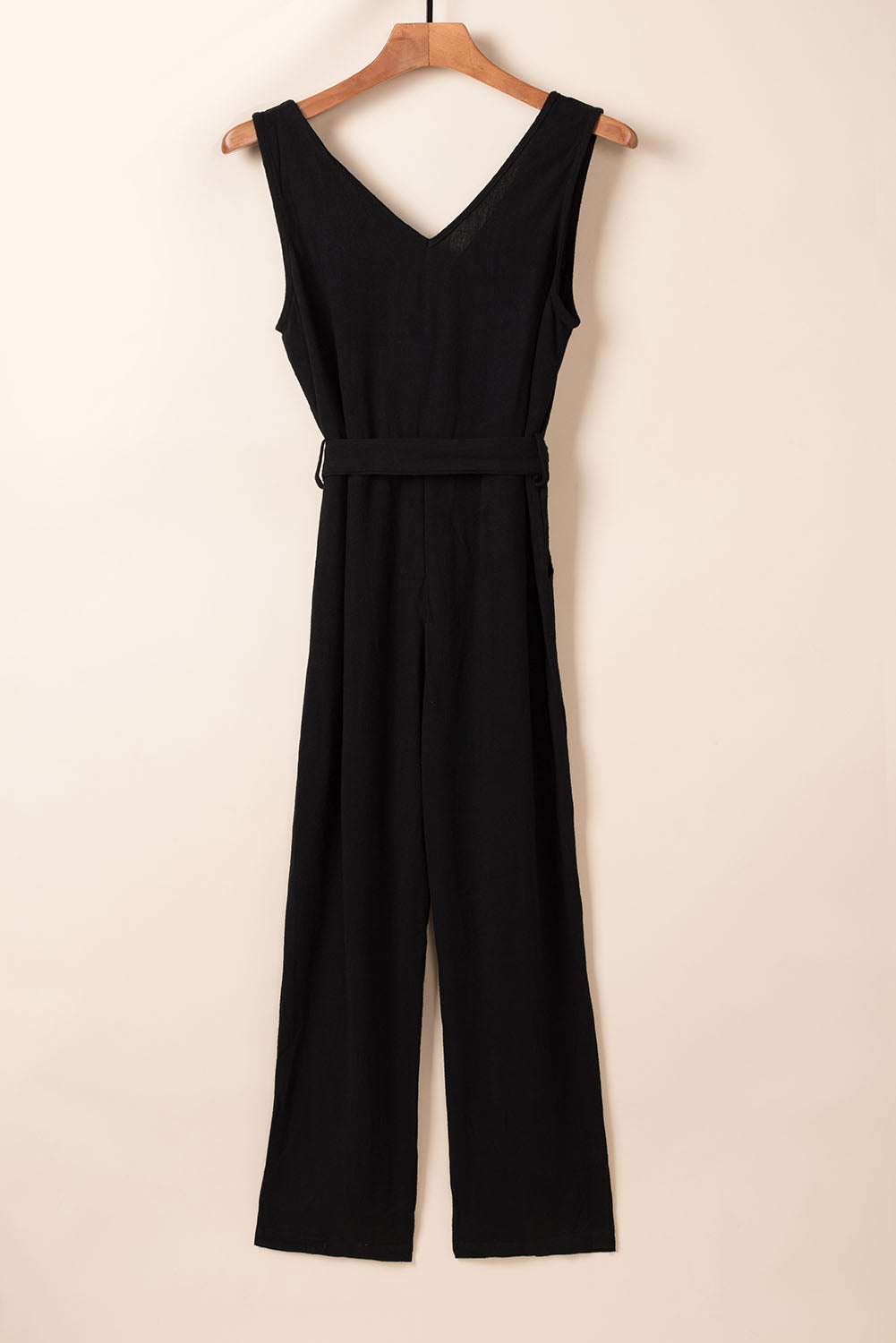 V Neck Button Belted Jumpsuit With Pockets | Black