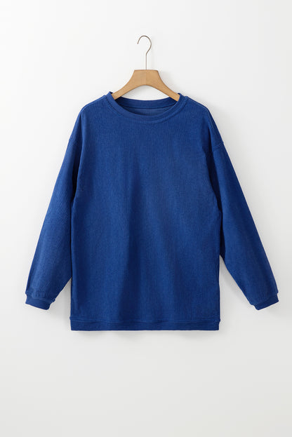 Ribbed Corduroy Oversized Sweatshirt | Dark Blue