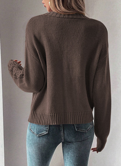 Open Knit Drop Shoulder Sweater Cardigan | Dark Khaki