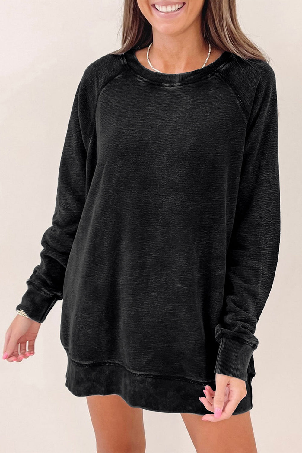 Mineral Wash Oversized Pullover Sweatshirt | Black