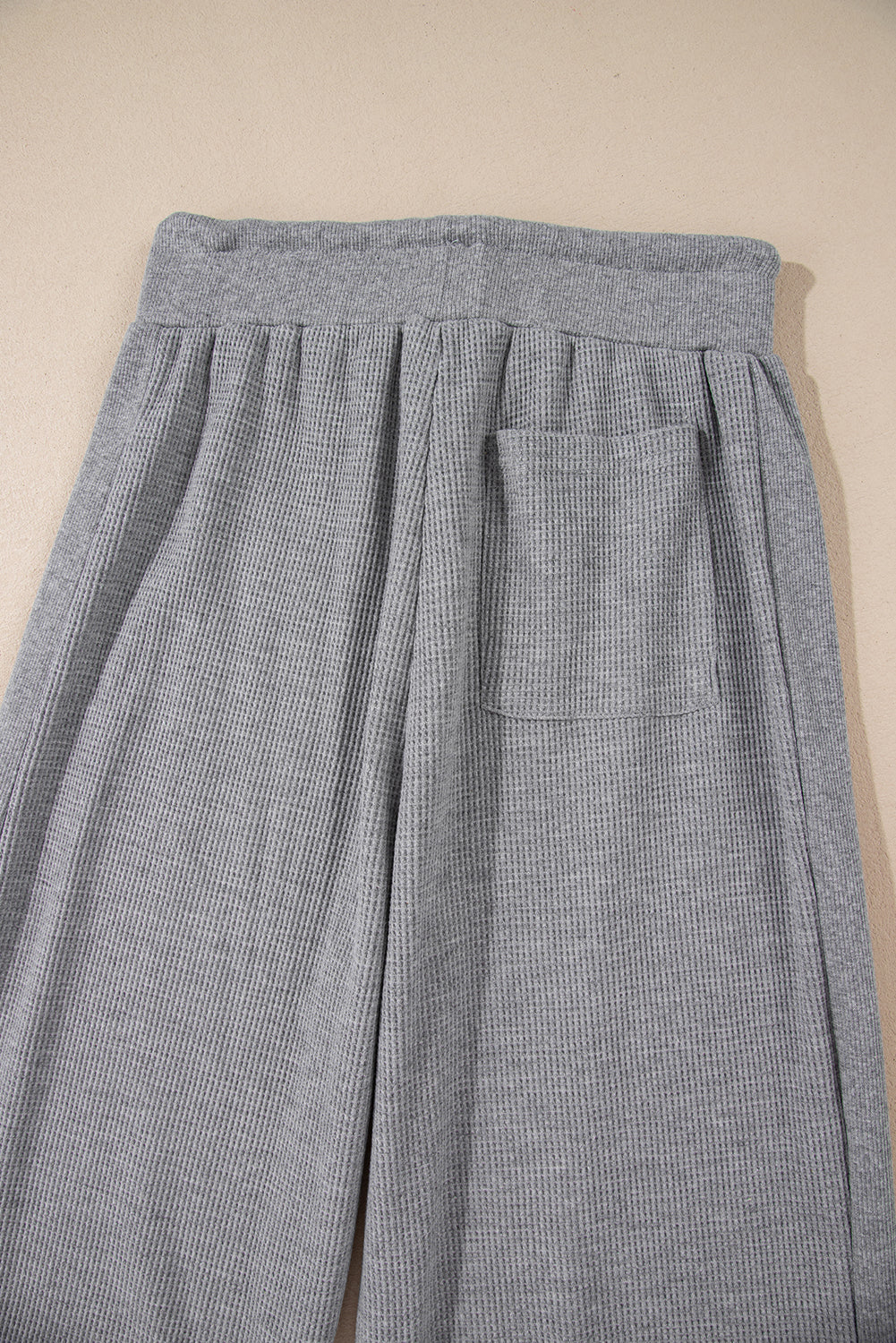 Waffle Knit Drawstring High Waist Wide Leg Pants | Gray