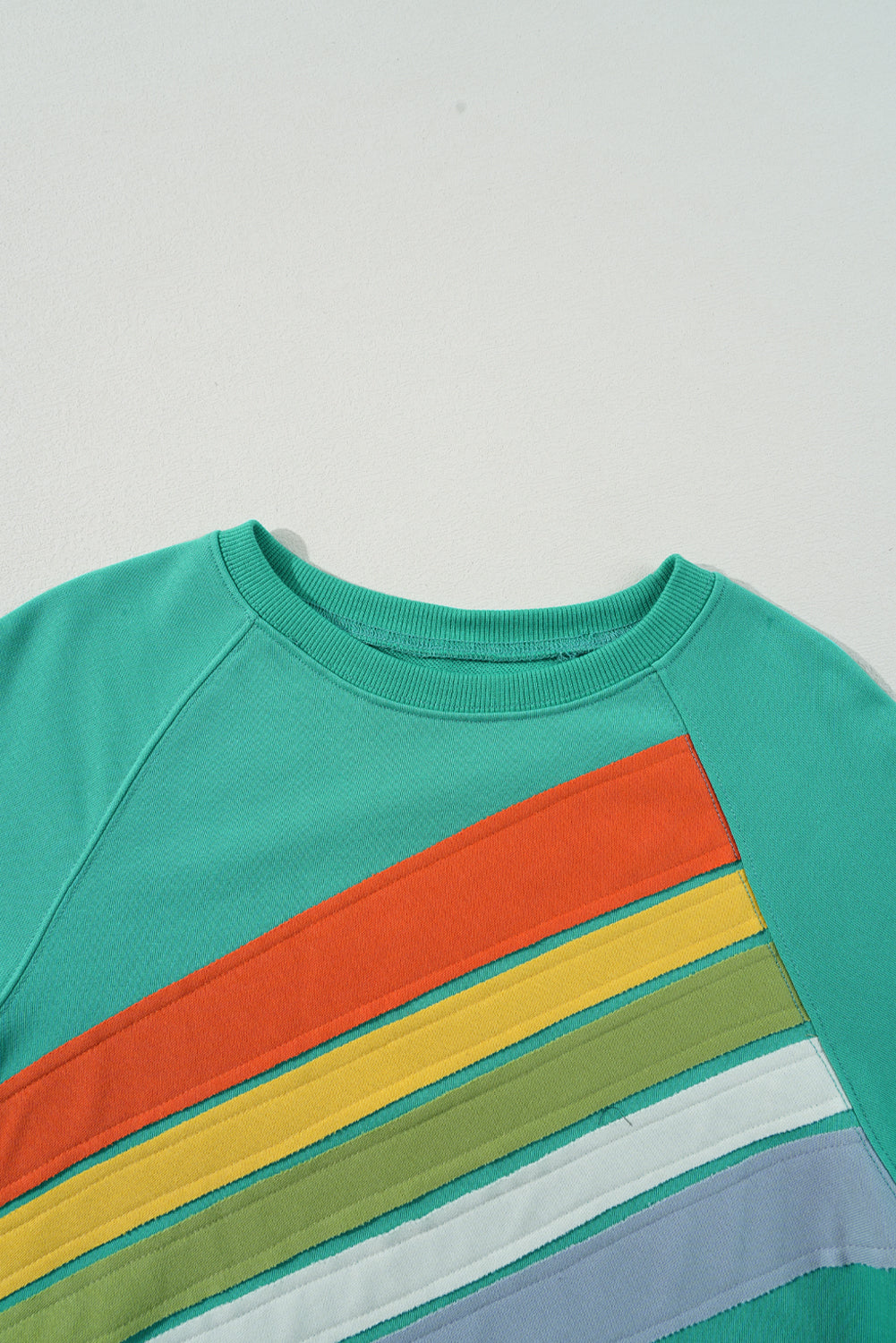 Rainbow Colourblock Striped Pullover Sweatshirt | Mint Green