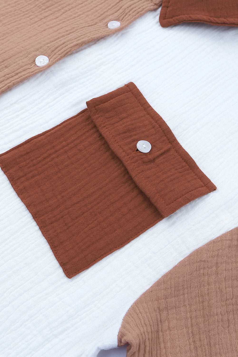 Colour Block Textured Long Sleeve Shirt With Pocket | Brown