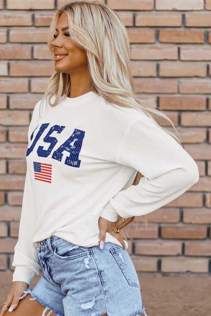 Usa Flag Corded Graphic Sweatshirt | White