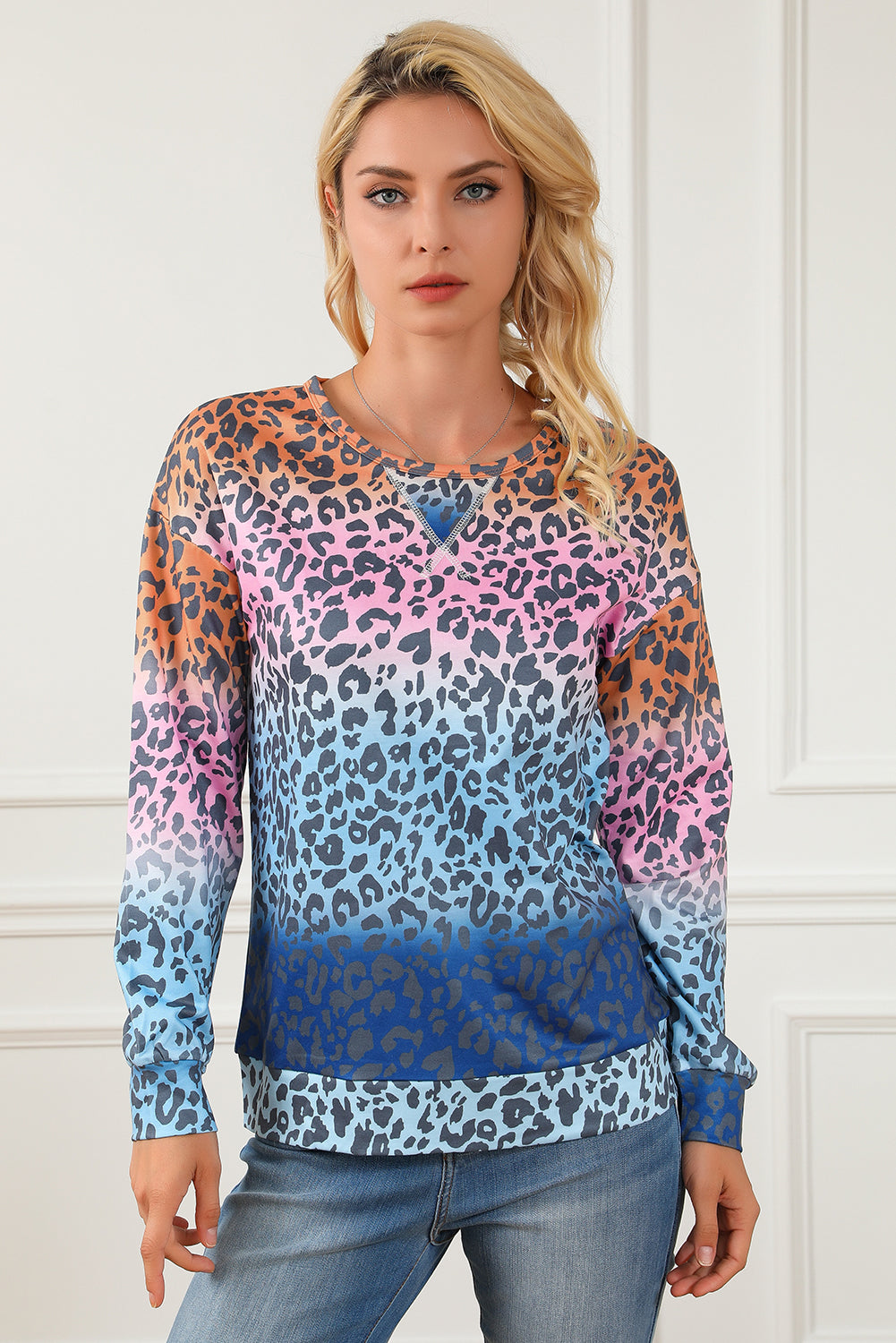 Gradient Leopard Print Pullover Sweatshirt | Multicolour