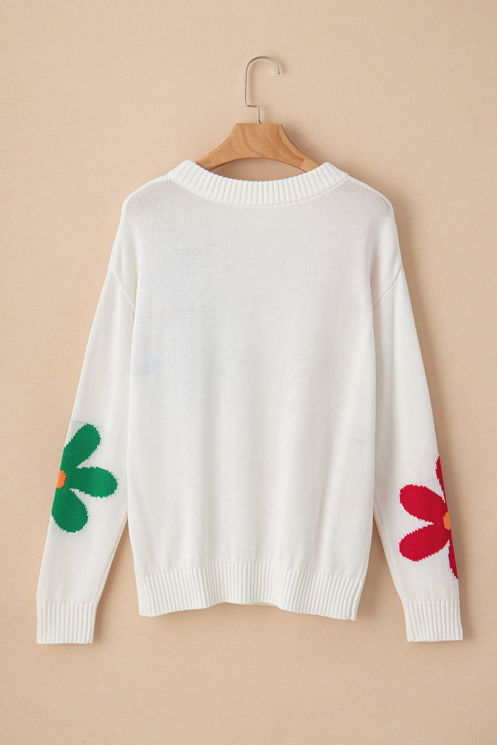 Colourful Big Flower Pattern Crewneck Sweater | White