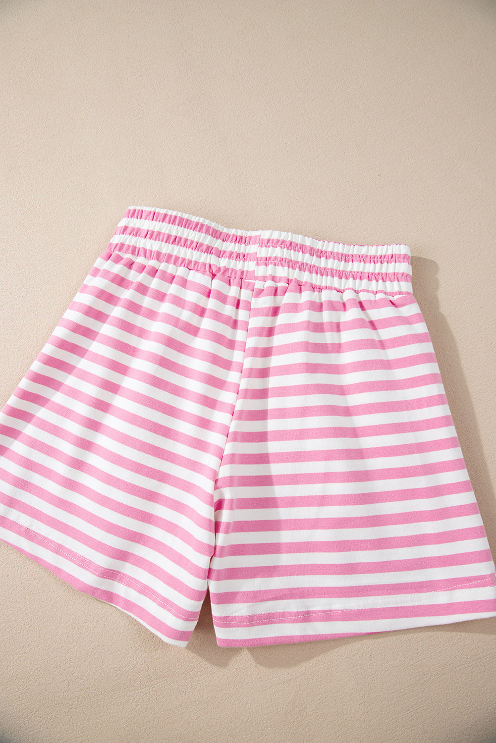 Kangaroo Pocket Hoodie And Wide Leg Shorts Set | Pink Stripe